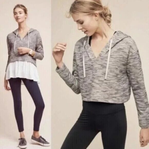Anthropologie Saturday Sunday Rehearsal Cropped Hoodie Sweatshirt Women Med Gray - Picture 1 of 7